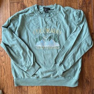 Forever 21 Green Colorado Embroidered Sweatshirt